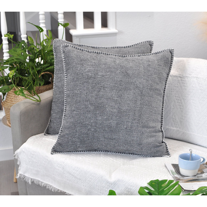 Heather Gray Chenille Square Throw Pillow Covers Set of 2