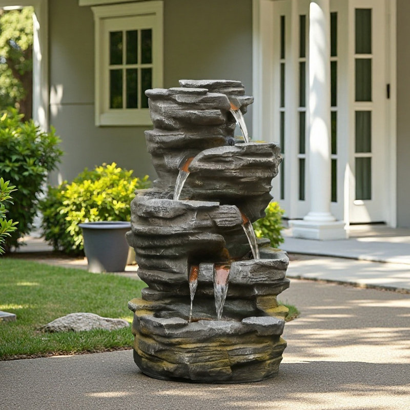 Handcrafted Outdoor Floor Fountain with Lights