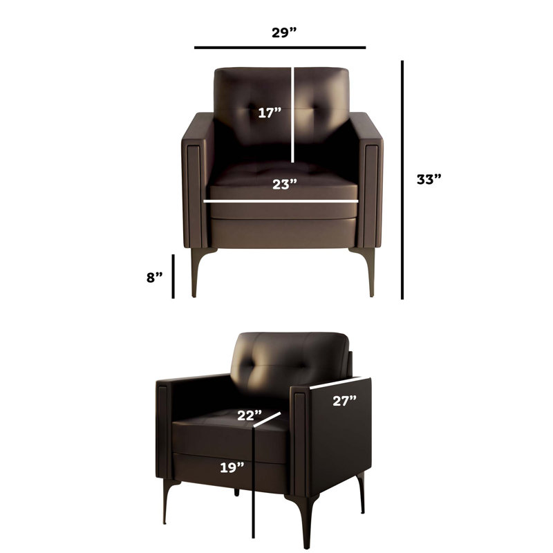 Fauteuil d'appoint contemporain avec coutures doubles et confort à ressorts, Tissu brun