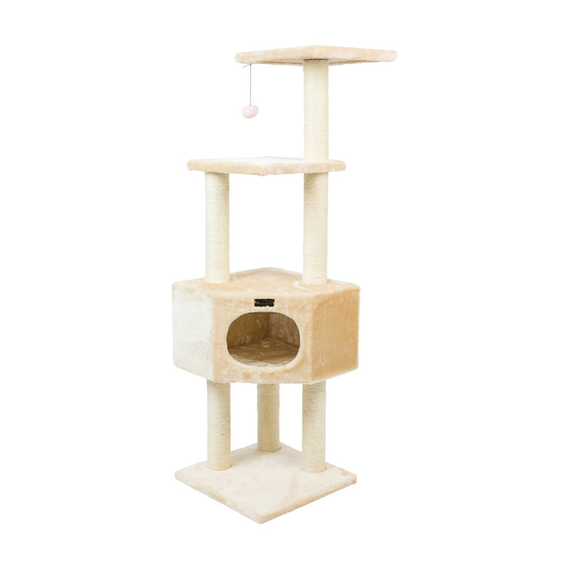 Beige Faux Fur and Sisal 52'' Cat Tree with Condo