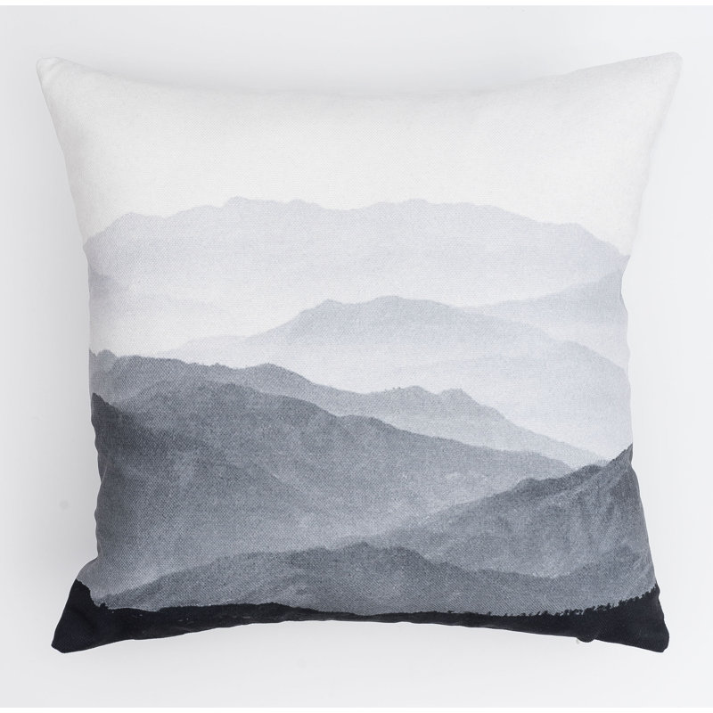 16" x 16" Black and White Polyester Mountain Print Throw Pillow