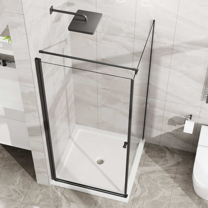 Portes de douche et de baignoire sans cadre de qualité supérieure, noir mat 36 x 36