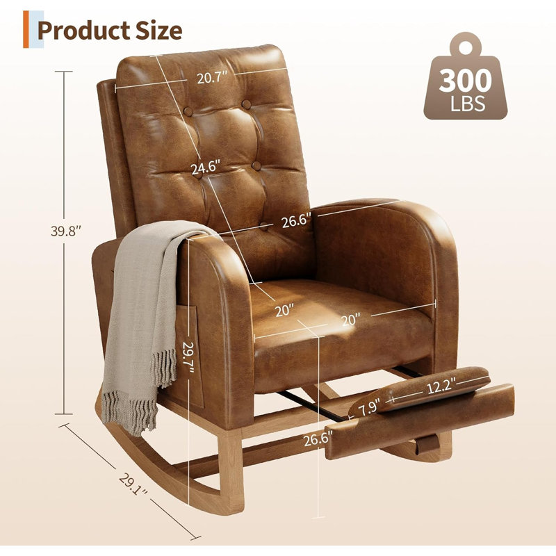 Chaise berçante en cuir de polyuréthane avec repose-pieds et poche latérale pour salle d'allaitement