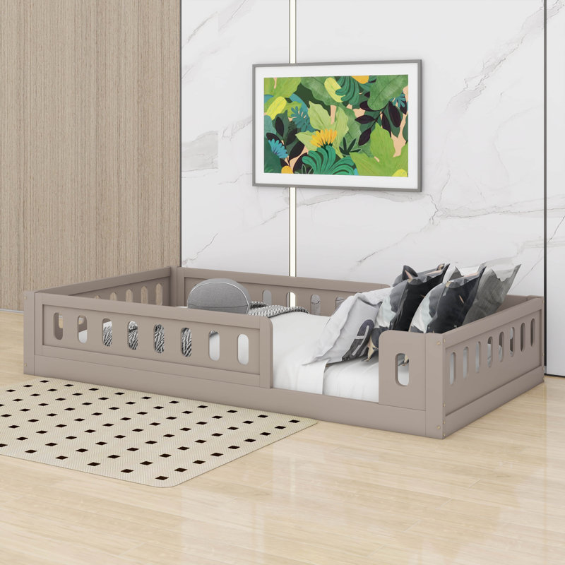 Lit plateforme en bois avec garde-corps, Naturel