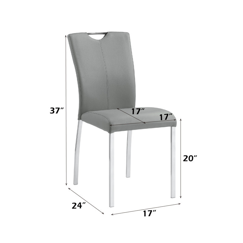 Gray Faux Leather Upholstered Side Chair with Chrome Metal Legs