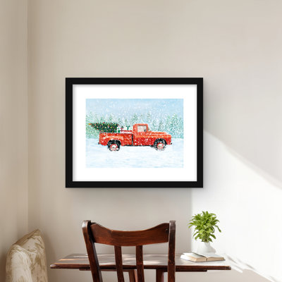 Christmas Tree Truck - Blue Livingroom Framed Matted Print
