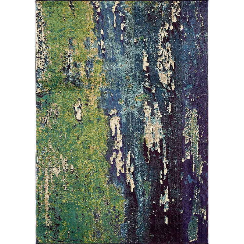 Tapis bleu marine à motif géométrique shirey, Rectangle 8 pi x 11 pi