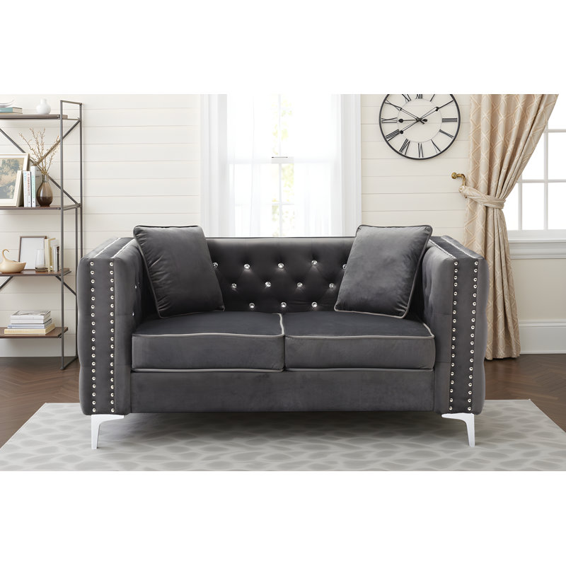 Lyon Velvet Loveseat, Gray