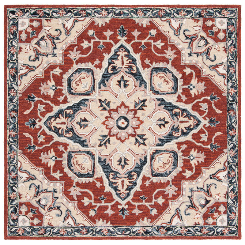Brac Hand Tufted Wool/Cotton/Latex Oriental Rug in Red/Black, Square 6'