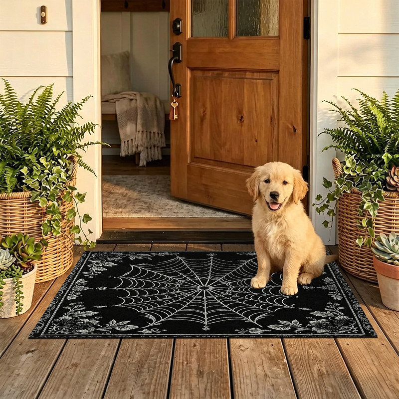  Non-Slip Indoor Outdoor Door Mat, 16"x24",Tarantula graphic entry, Gothic floral spider, 16"x24"