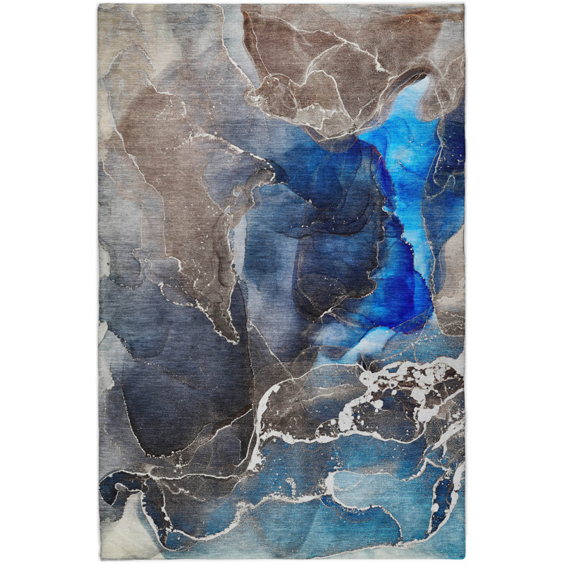 Premium Machine Washable Dream Shag ADS503 Watercolors Rug, Navy, 10' x 14'
