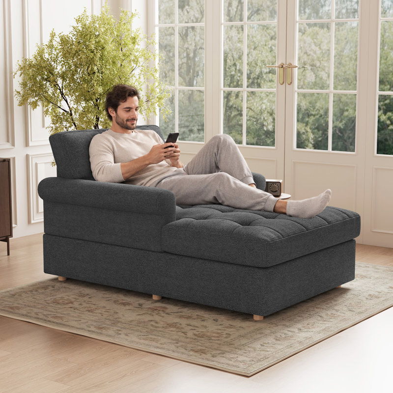 Chaise longue en tissu de coton respirant pour le salon, la chambre à coucher, Gris foncé