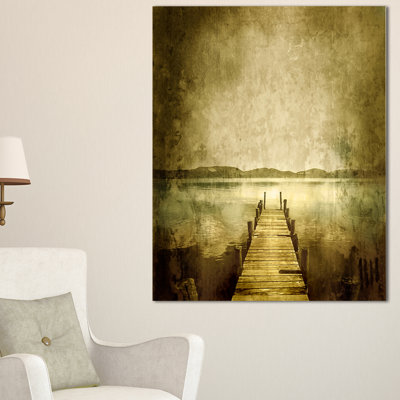 «Vintage Pier over Lake», reproduction d'art graphique sans cadre