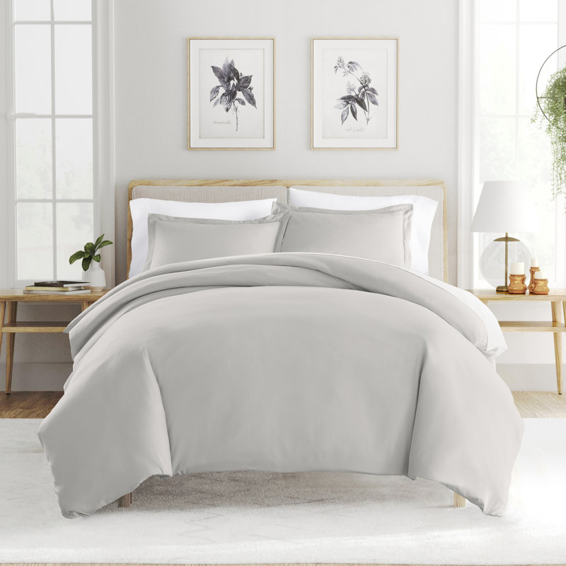 Super Soft Double Brushed Duvet Cover Set, Full/Queen Duvet Cover + 2 Standard Shams, Light Gray
