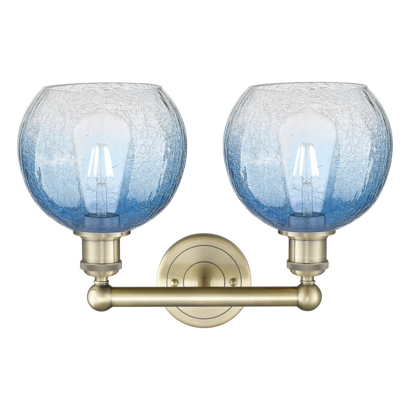 Edison - Brookhaven Globe - 2 Light Bath Vanity Light, Sapphire Blue, Antique Brass