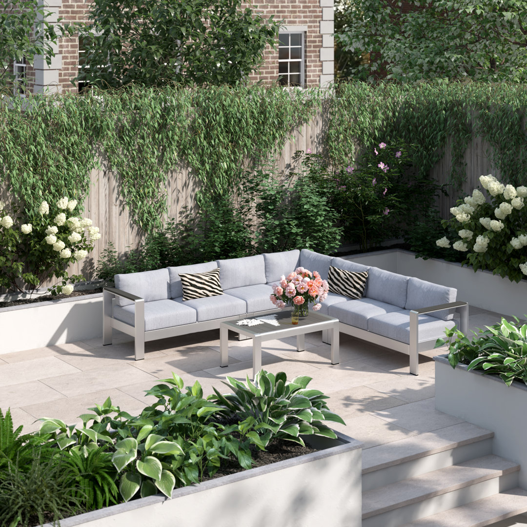 Shore 6 Piece Outdoor Patio Aluminum Sectional Sofa Set Modway Cushion 