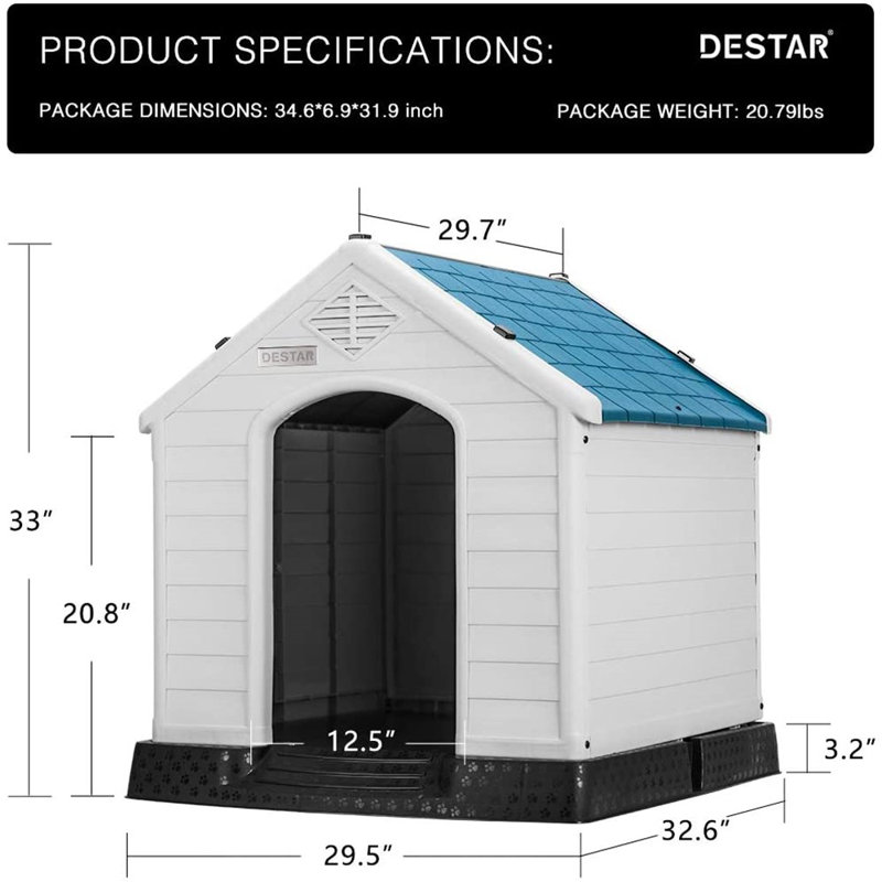 Plastic Portable Dog House, 33" H x 32.6" W x 29.5" D