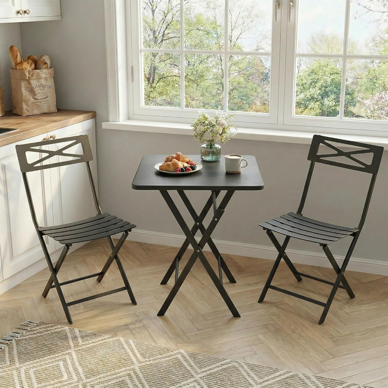 Ensemble bistro 3 pièces pour patio, mobilier d'extérieur pliant avec structure en acier de qualité supérieure, ensemble de chaises de jardin et de balcon portatif, noir