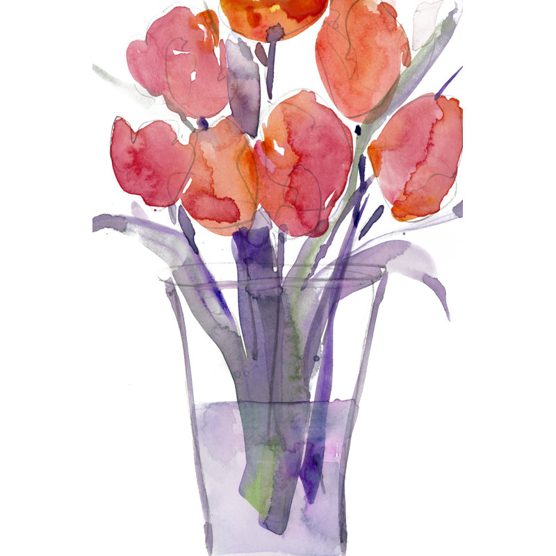 My Red Tulips II by Samuel Dixon - Painting on Canvas, 122cm H x 81cm W, Black Floater Framed