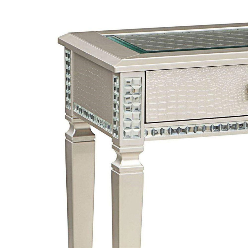 Sleek Silver Glam Sofa Table With Storage Drawers And 5Mm Tempered Glass Top, Perfect For Modern Living Rooms.