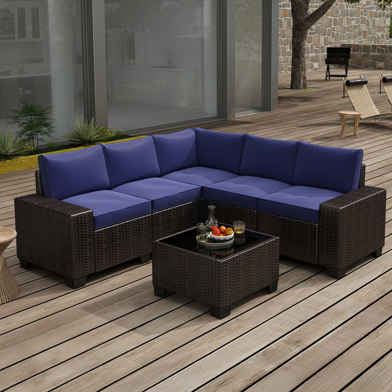 Ensemble de meubles de patio 6 pièces, Marron foncé, Marine