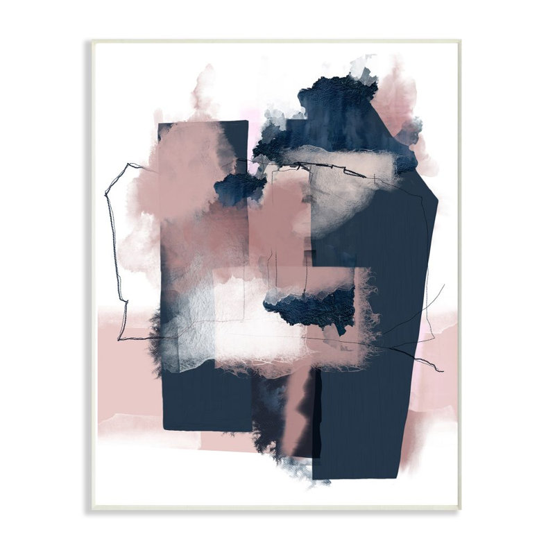 « abstract geometry », impression en bleu, Plaque en bois, H 15 po x l 10 po x P 0,5 po