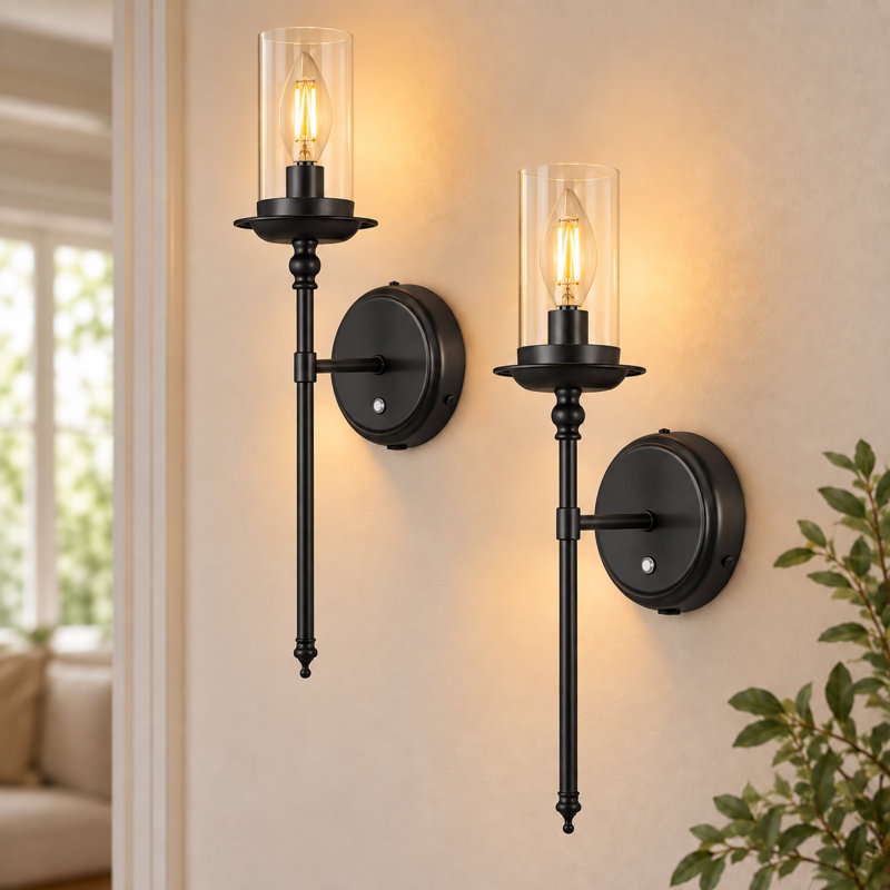LED Battery Powered Armed Sconce, Black