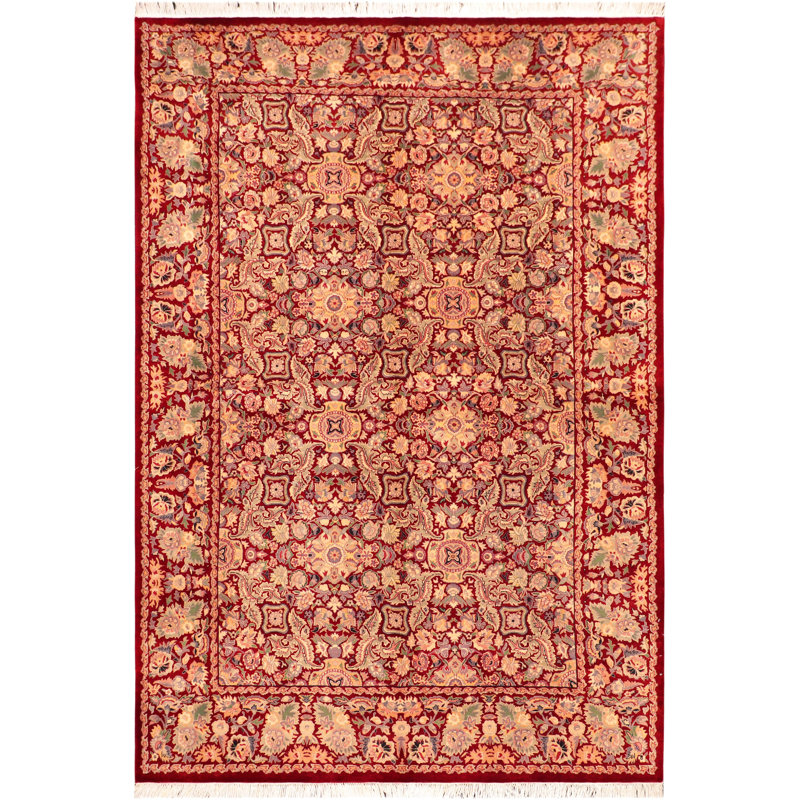 Tapis beige / rouge à motif oriental en laine noué à la main 6 pi 2 po x 9 pi 2 po Pangburn
