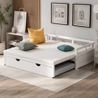 Lit de jour extensible avec couchette, lit de jour en bois avec couchette, blanc (OLD SKU: WF194887AAK)