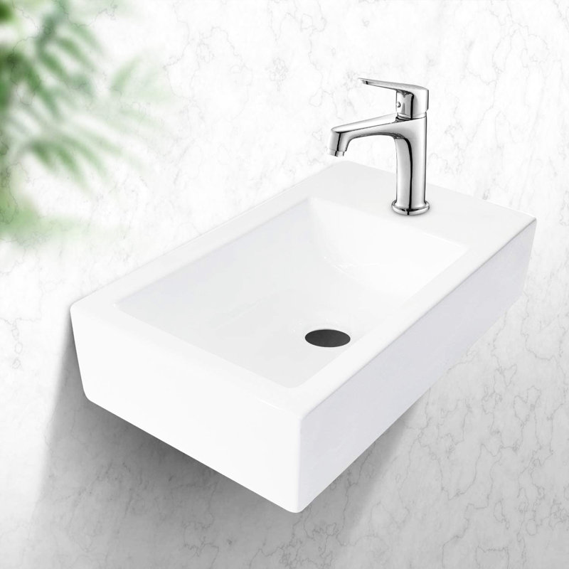 Lavabo de salle de bain en céramique blanche 18 pi x 10 pi Mitcheldean - fixation murale, teinture, élément élégant, surface lisse, peu encombrant