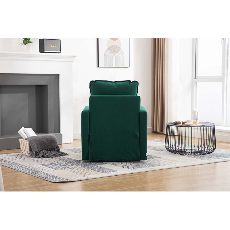 Fauteuil demi-tonneau pivotant l 32,48 po Willenzard, Velours émeraude