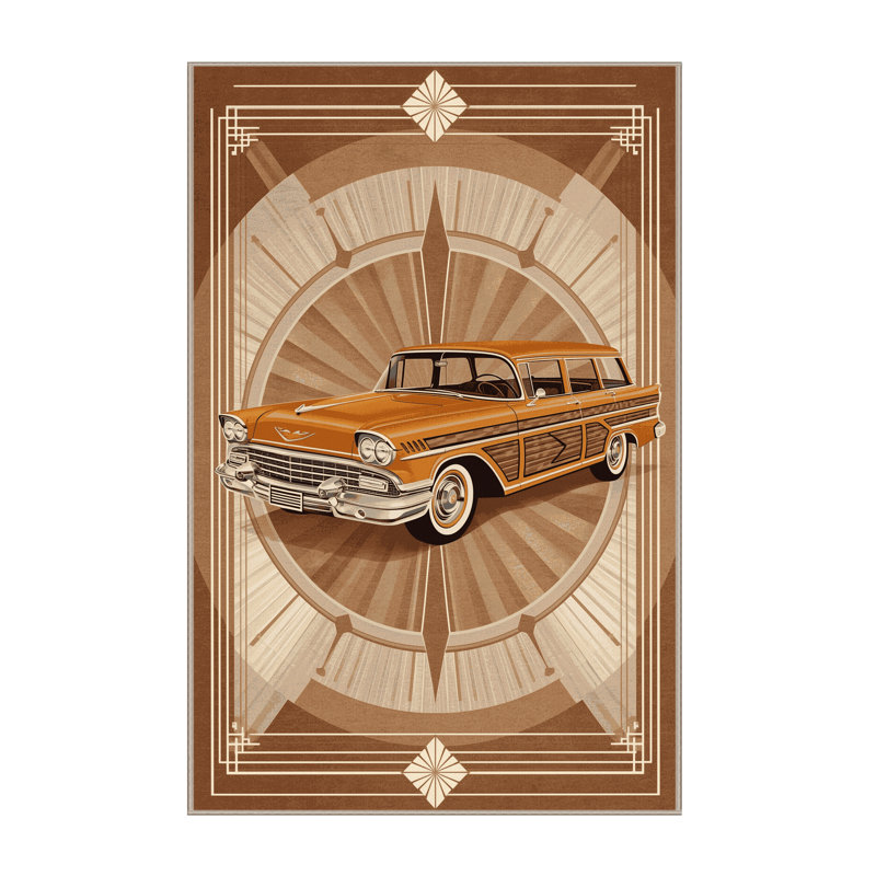 Machine Washable Daleville Classic Station Wagon Vintage Vintage Look Rug in Brown – Beige Binding, 2x4