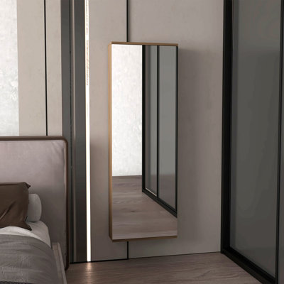 Étagère à chaussures murale H 54 po, un miroir, une porte, cinq tablettes de rangement internes, capacité approximative pour dix chaussures