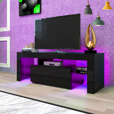 TV Stand with LED RGB Lights, Modern Entertainment Center Media Console Table Gaming, 55"" w/ Drawer -  Orren Ellis, 960073350D574C34A1FDBC36599C930B