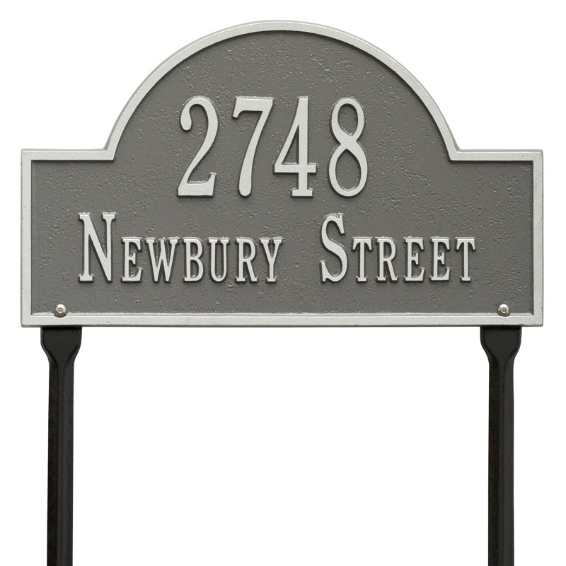 2-Line Lawn Address Sign, Pewter, Yes