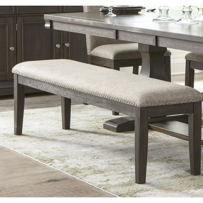 Banc rembourré en tissu brun avec structure en bois rustique pour salle à manger Capacité de poids de 300 lb
