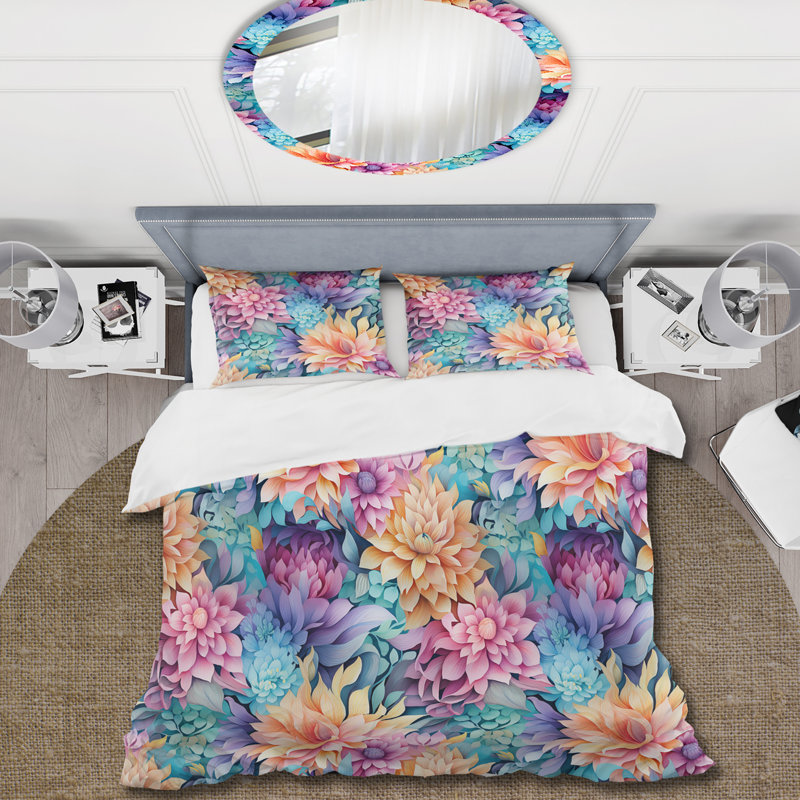 Ensemble de housse de couette Watercolor Damask Dahlia Mirage II, Housse de couette pour très grand lit et 2 très