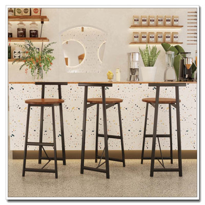 Ensemble de 3 tabourets de bar à hauteur de comptoir avec dossier et siège en panneau de fibres à densité moyenne
