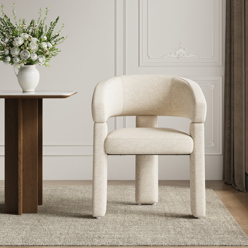 Upholstered Barrel Dining Arm Chair, Beige