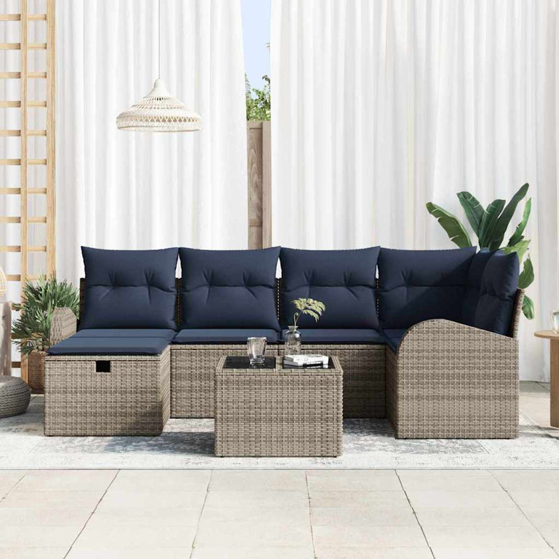 Ensemble de canapé vidaXL avec coussin manuel 7 pièces en rotin gris et bleu marine vidaXL