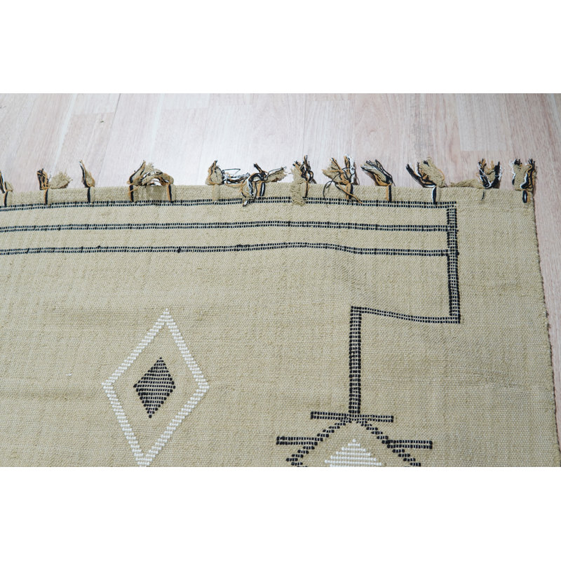Tapis beige en laine tissé à plat à motif géométrique Contemporary, Rectangle de 5 pi x 8 pi