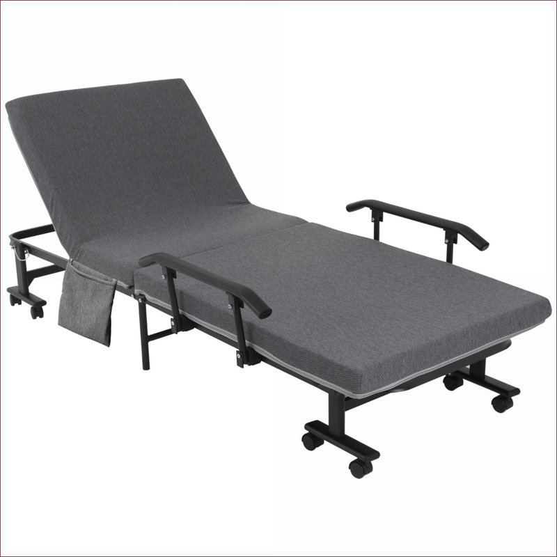 Lit pliant pliant | Portable pour invités de nuit, dossier réglable, peu encombrant avec roulettes | Gris anthracite | Acier