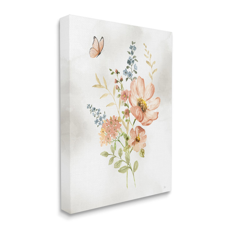 "Soft Pink Flower Sprigs" par Nan, impression sur toile, Giclée encadrée noir minuit, H 20 po x l 16 po x P 1,5 po
