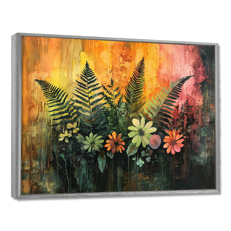 Donton - Floral Canvas Art Print, H 24 po x l 32 po, Avec cadre, Silver