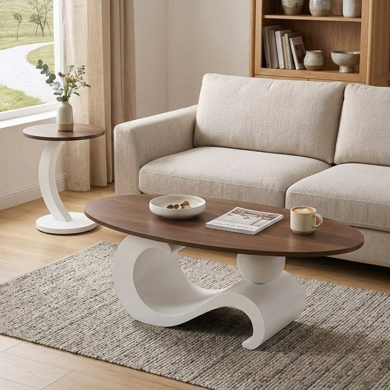 Ensemble de 2 tables basses gigognes de style moderne avec base en métal pour le salon de la chambre à coucher