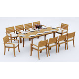 9 Pcs Grade-A Teak Wood Dining Set: 94" Double Extension Oval Table And 8 Travota Stacking Arm Chairs #11TV2208