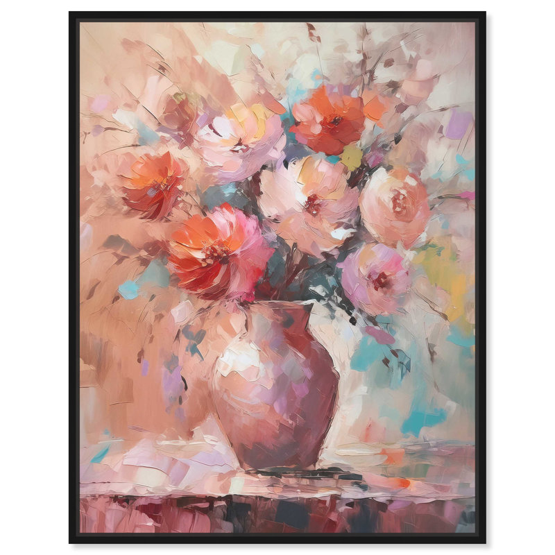 «Un Jarron Con Flores», art mural boho pêche par Art Remedy, Cadre noir, H 21 po x l 17 po