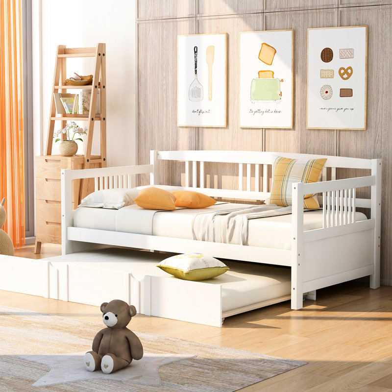 Lit de jour simple avec lit gigogne, bois massif pour la chambre à coucher et le salon, lit gigogne blanc, espace fonctionnel en pin massif