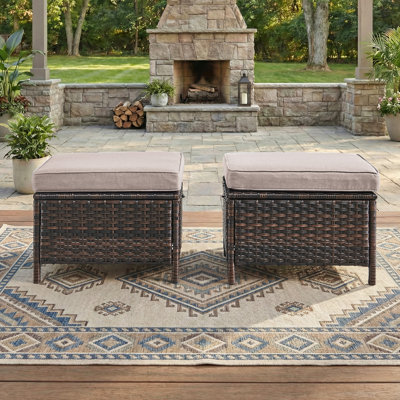 Ensemble de 2 repose-pieds en rotin avec coussins amovibles en osier pour patio