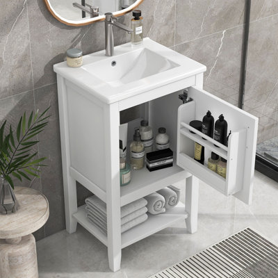 Meuble-lavabo simple de 20 po avec plateau en céramique Shadiyah